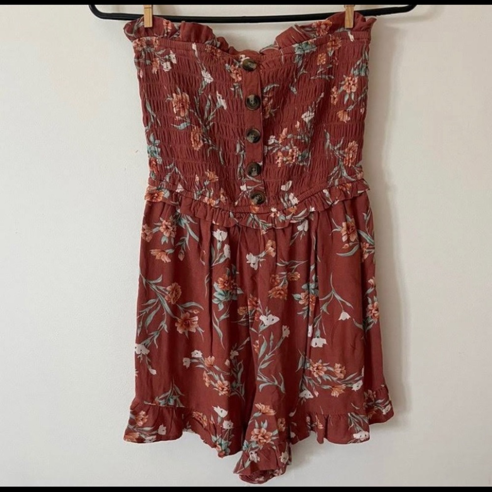 American Eagle Outfitters Orange Strapless Romper - Picture 2 of 4